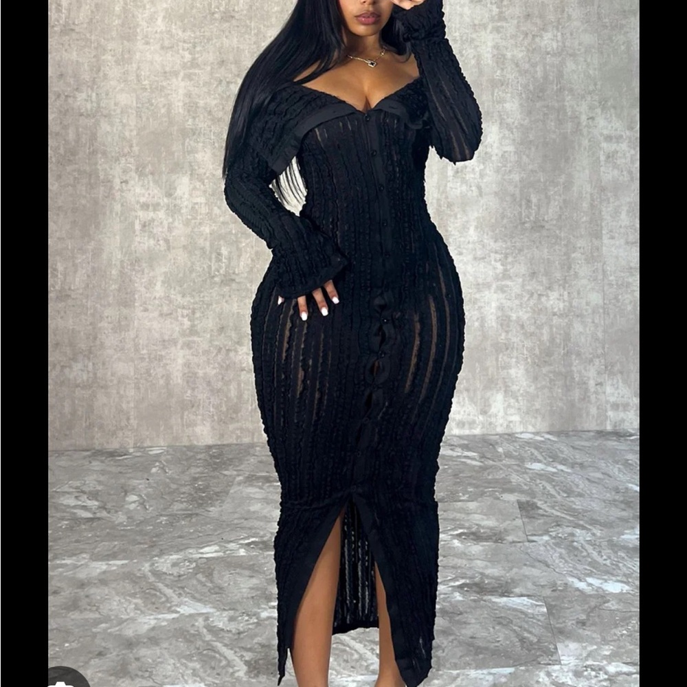 Melody Off the Shoulder Mesh Dress-Black